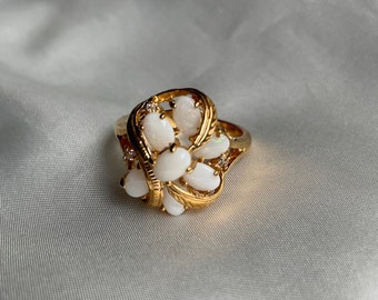 Vintage Gold Plated Opal Rhinestone Ring, Vintage Gold Band, Size 5.75, 6, 6.25, 8.5, 9.25