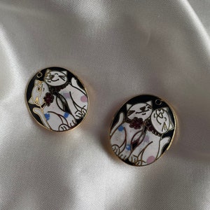 Vintage Gold Tone Cat Clipon Earrings, Retro Costume Jewelry