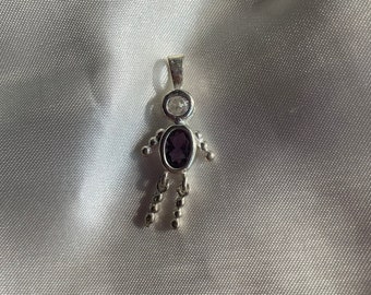 Vintage 925 Sterling Silver February Amethyst Crystal Birthstone Charm, Vintage Birthstone Jewelry, No Chain Just Charm