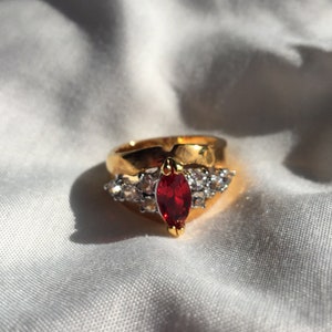 Chunky Vintage Gold Plated Red Rhinestone Ring, Vintage Cocktail Ring, Size 6, 9, 9.75, 10 image 6