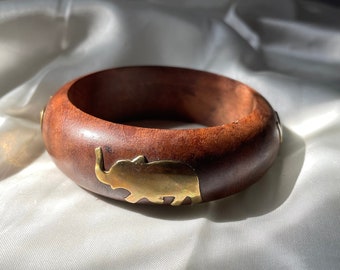 Vintage Wooden Elephant Bangle Bracelet