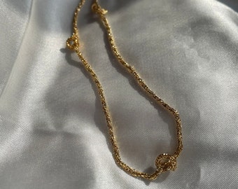 Vintage Gold Tone Knot Chain Necklace, Retro Costume Jewelry