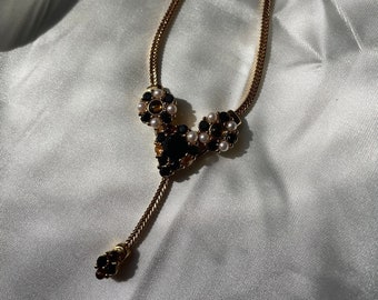 Vintage Gold Tone Monet Necklace with Faux Pearls and Rhinestones