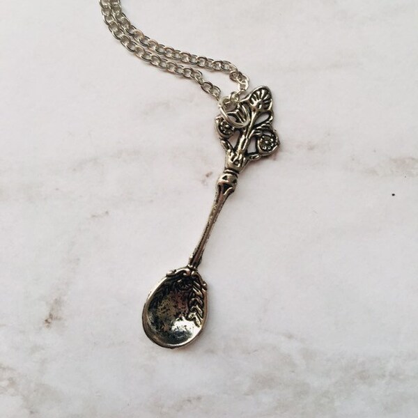 Silver Spoon Necklace, Spoon Charm Necklace, Baker Necklace