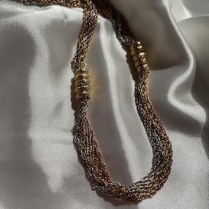 Vintage Gold Tri-Tone Chain Necklace, Retro Costume Jewelry