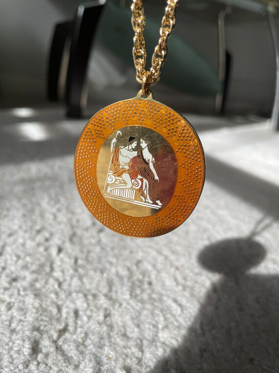 Vintage Gold Ancient Roman Cloisonne Pendant Neck… - image 7