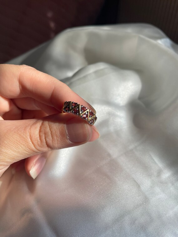 Vintage Gold Plated Red Rhinestone Ring, Retro Co… - image 3