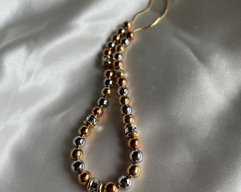 Vintage Gold Chain Necklace with Gold Silver Copper Beads, Retro Costume Jewelry