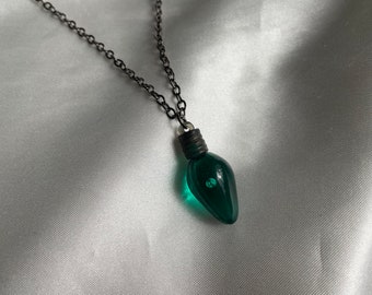 Green Christmas Light Necklace, Christmas Jewelry