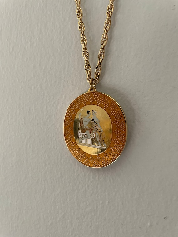 Vintage Gold Ancient Roman Cloisonne Pendant Neck… - image 9