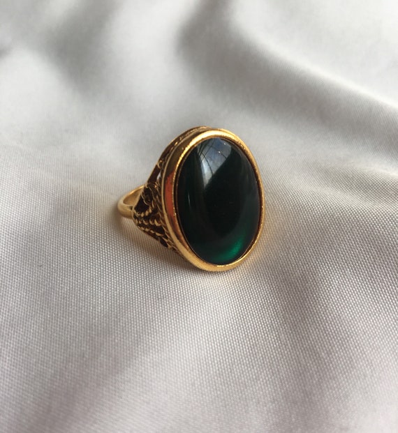 Vintage Gold Tone Green Resin Ring Adjustable Vintage Gold | Etsy