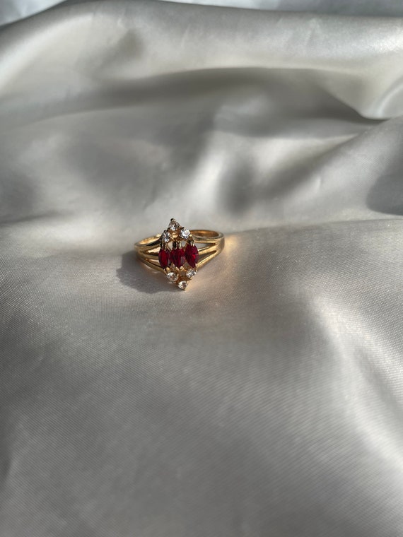 Vintage Gold Plated Red Rhinestone Ring, Vintage … - image 7