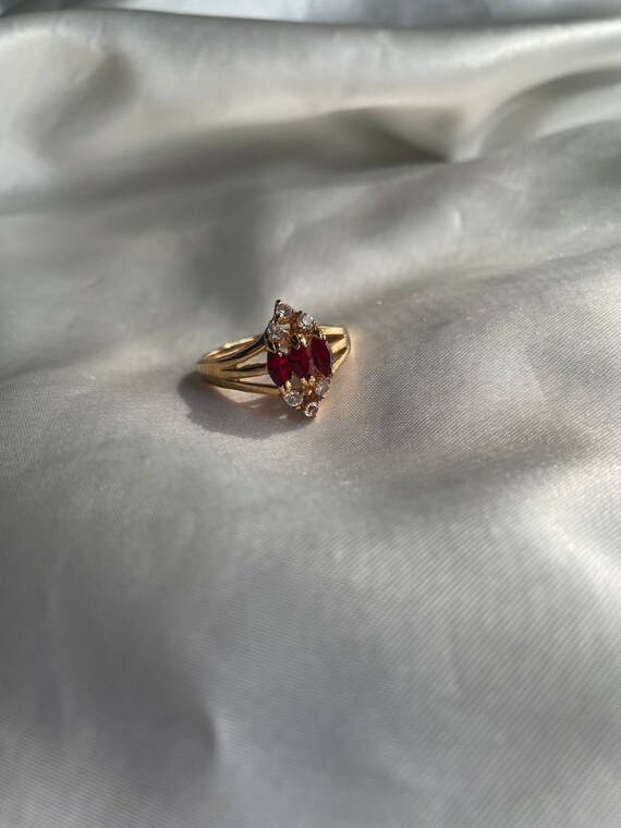 Vintage Gold Plated Red Rhinestone Ring, Vintage … - image 5