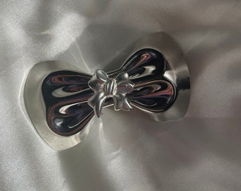 Vintage Silver Tone Bow Hair Barrette, Retro Silver Hair Clip