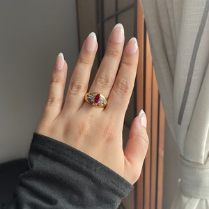 Chunky Vintage Gold Plated Red Rhinestone Ring, Vintage Cocktail Ring, Size 6, 9, 9.75, 10 image 5