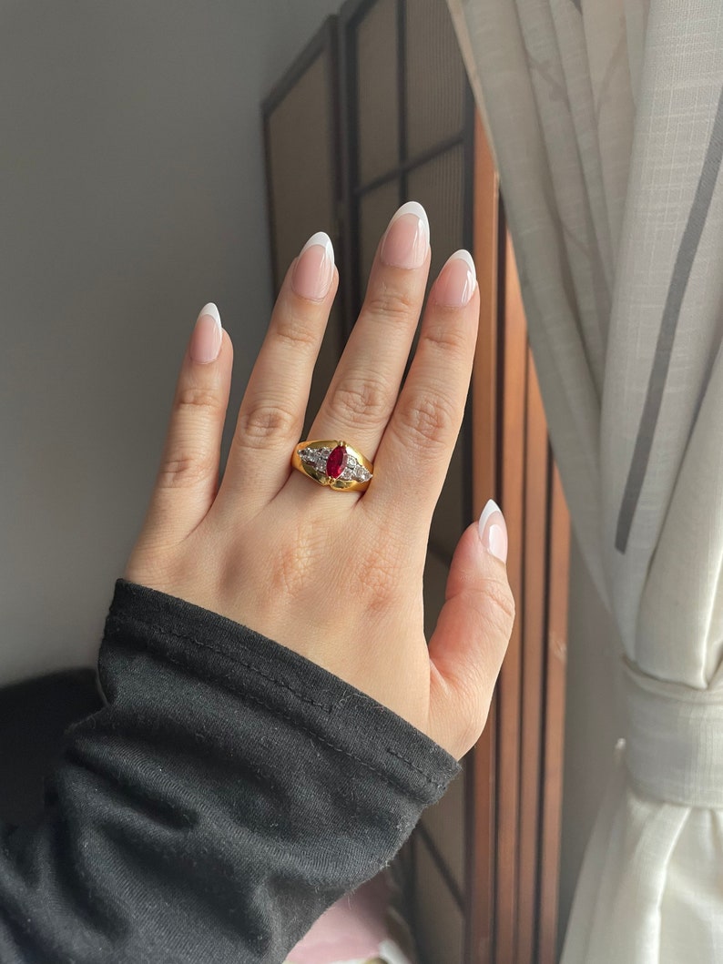 Chunky Vintage Gold Plated Red Rhinestone Ring, Vintage Cocktail Ring, Size 6, 9, 9.75, 10 image 5