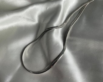 Vintage Silver Tone Herringbone Chain Necklace, Retro Costume Jewelry