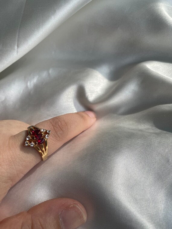 Vintage Gold Plated Red Rhinestone Ring, Vintage … - image 8