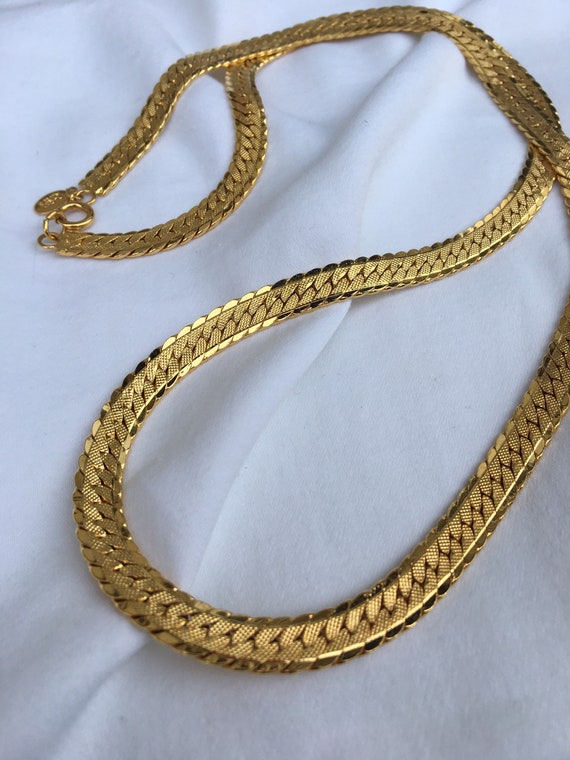 Vintage Joan Rivers Gold Herringbone Chain Necklac