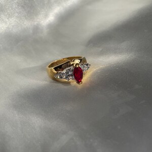 Chunky Vintage Gold Plated Red Rhinestone Ring, Vintage Cocktail Ring, Size 6, 9, 9.75, 10 image 9