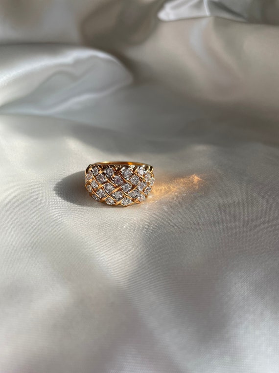 Chunky Vintage Gold Plated Rhinestone Ring, Vinta… - image 1