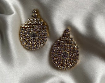 Vintage Bluette Gold Rhinestone Shoe Clips, Shoe Accessories, Shoe Jewelry, Retro Costume Jewelry