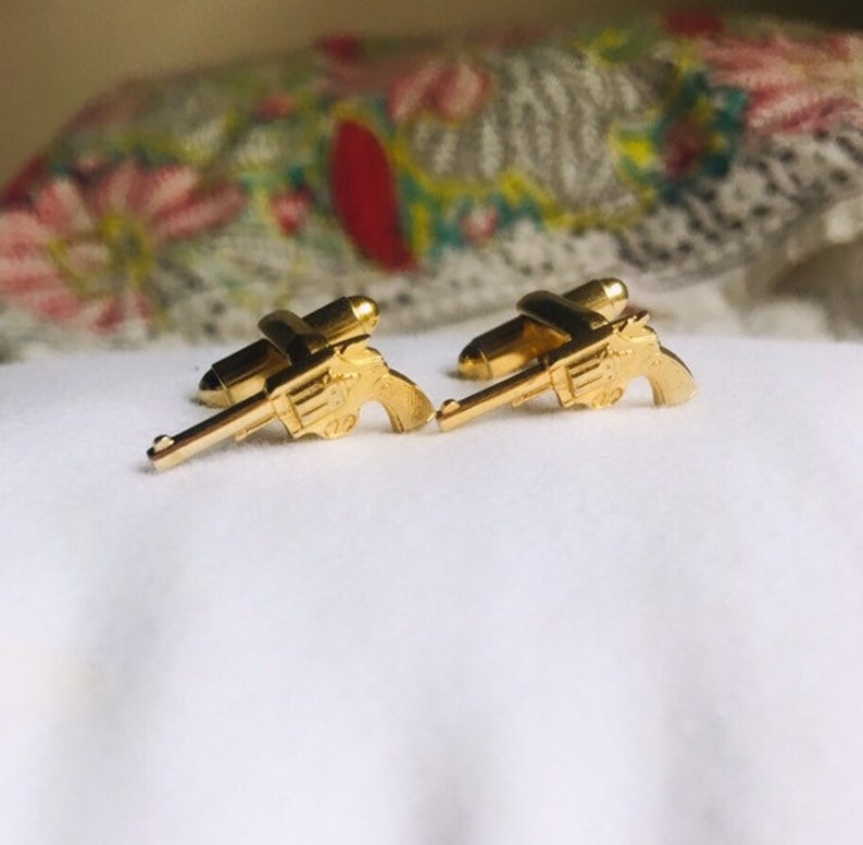 Vintage Gun Cufflinks Collectibles Gifts for Him Antique Cufflinks Gold Pistol Cuff Links