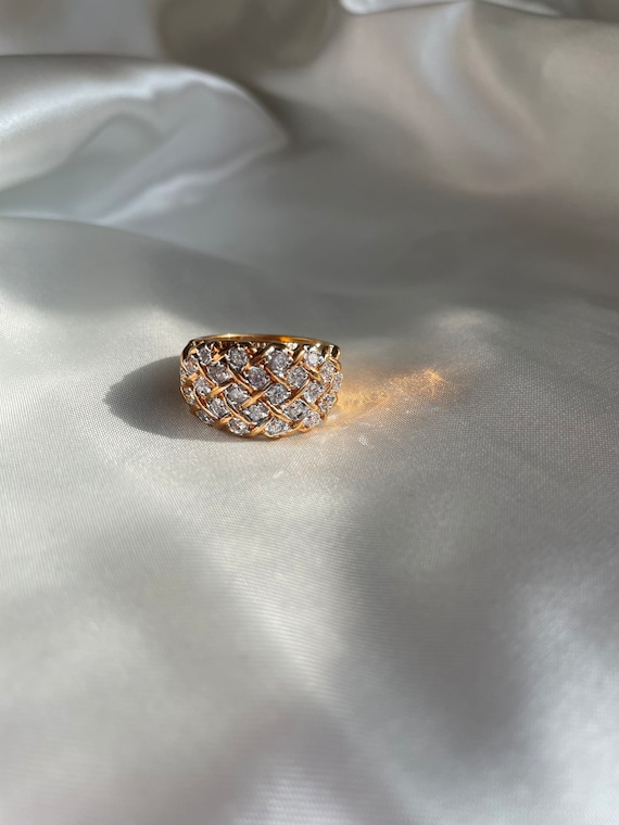 Chunky Vintage Gold Plated Rhinestone Ring, Vinta… - image 9