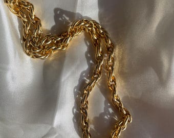 Vintage Monet Gold Tone Textured Chain Necklace, Retro Monet Costume Jewelry