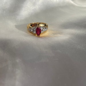 Chunky Vintage Gold Plated Red Rhinestone Ring, Vintage Cocktail Ring, Size 6, 9, 9.75, 10 image 7