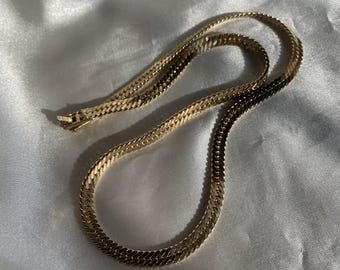 Vintage Gold Tone Herringbone Chain Necklace