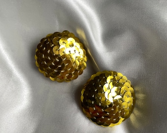 Vintage Gold Tone Sequin Clipon Earrings