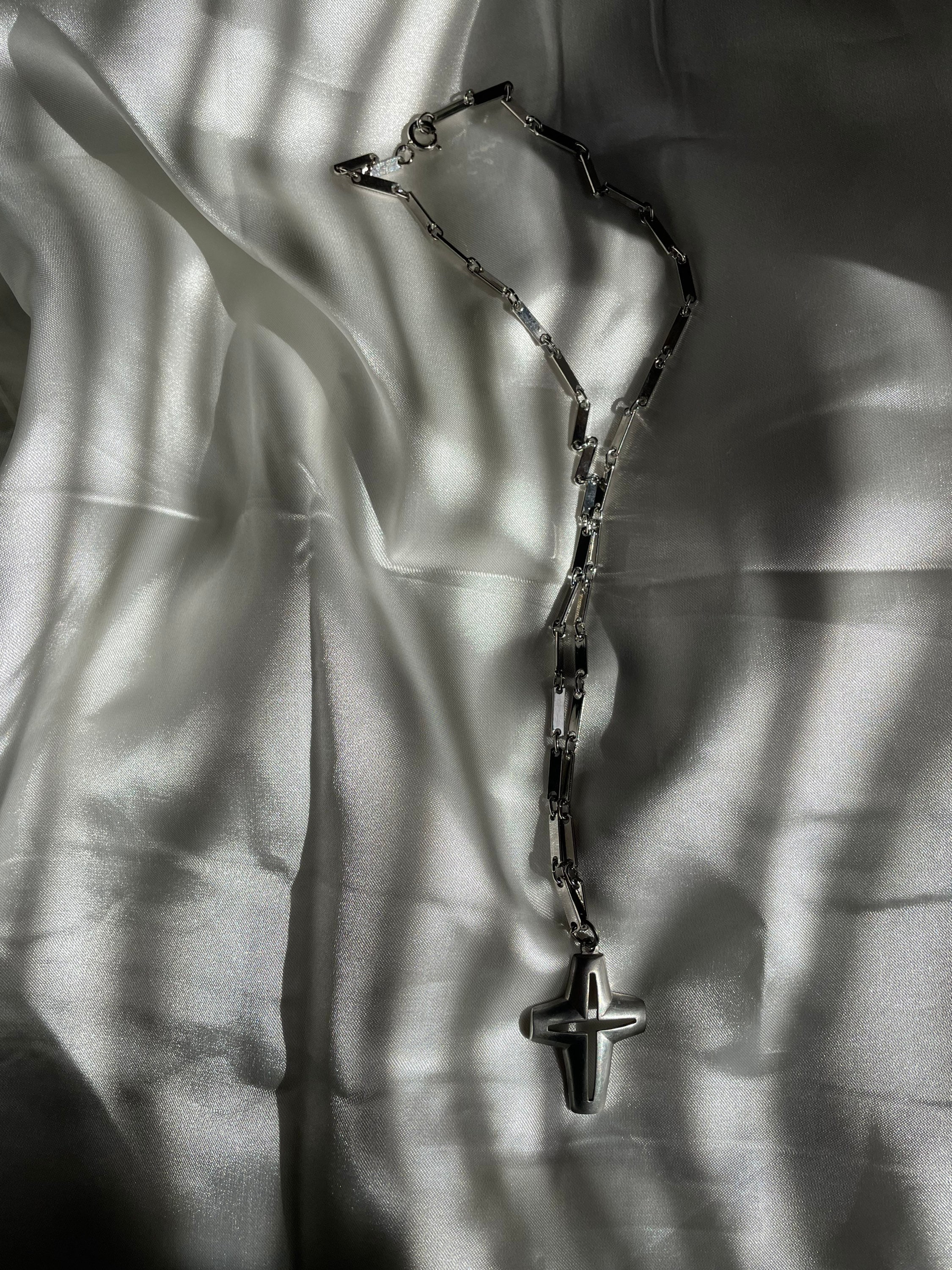 Vintage Silver Tone Pewter Cross Necklace, Retro Religious