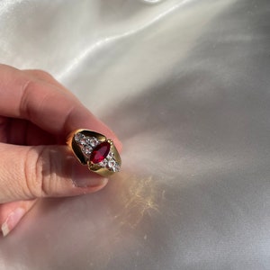 Chunky Vintage Gold Plated Red Rhinestone Ring, Vintage Cocktail Ring, Size 6, 9, 9.75, 10 image 4