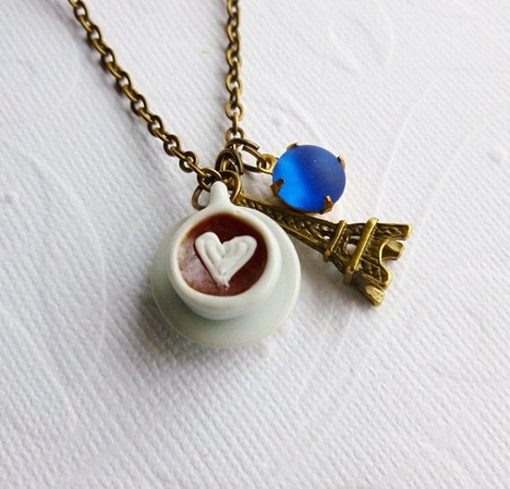 Items similar to Paris Charm Necklace Teacup Jewelry on Etsy