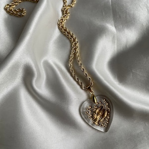 Gold Cancer Glass Intaglio Heart Pendant Necklace Vintage - Etsy