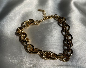 Chunky Vintage Gold Tone Chain Link Bracelet, Retro Costume Jewelry