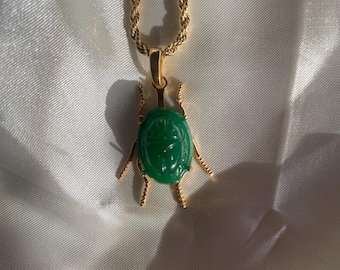 Gold Plated Egyptian Scarab Beetle Necklace, Vintage Scarab Pendant