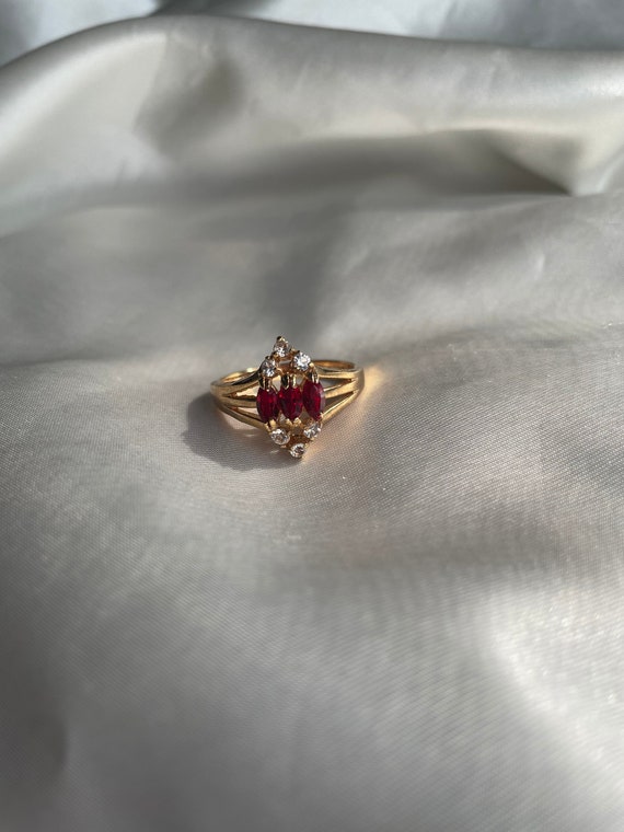 Vintage Gold Plated Red Rhinestone Ring, Vintage … - image 1