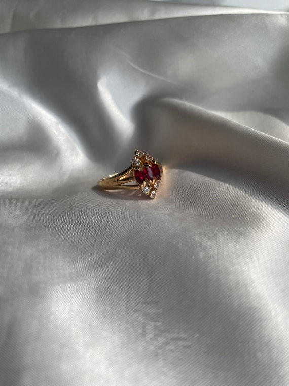 Vintage Gold Plated Red Rhinestone Ring, Vintage … - image 4