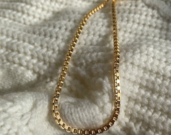 Vintage Gold Tone Box Chain Necklace, Retro Costume Jewelry