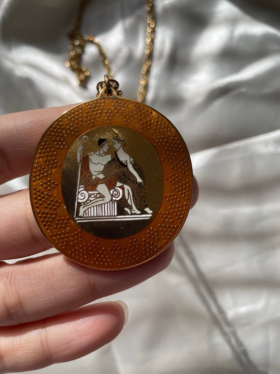 Vintage Gold Ancient Roman Cloisonne Pendant Neck… - image 2