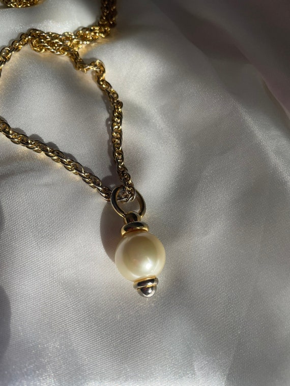 Long Vintage Gold Tone Faux Pearl Necklace, Liz Cl