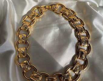 Chunky Vintage Gold Tone Chain Necklace, Retro Costume Jewelry