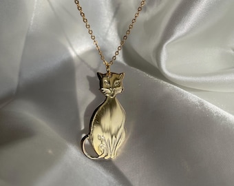 Vintage Gold Tone Cat Necklace, Vintage Animal Jewelry, Cat Lovers