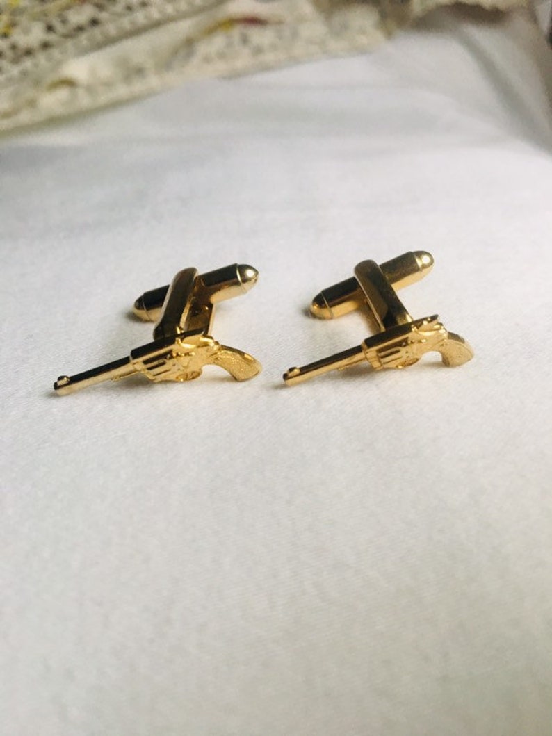 Vintage Gun Cufflinks Collectibles Gifts for Him Antique Cufflinks Gold Pistol Cuff Links