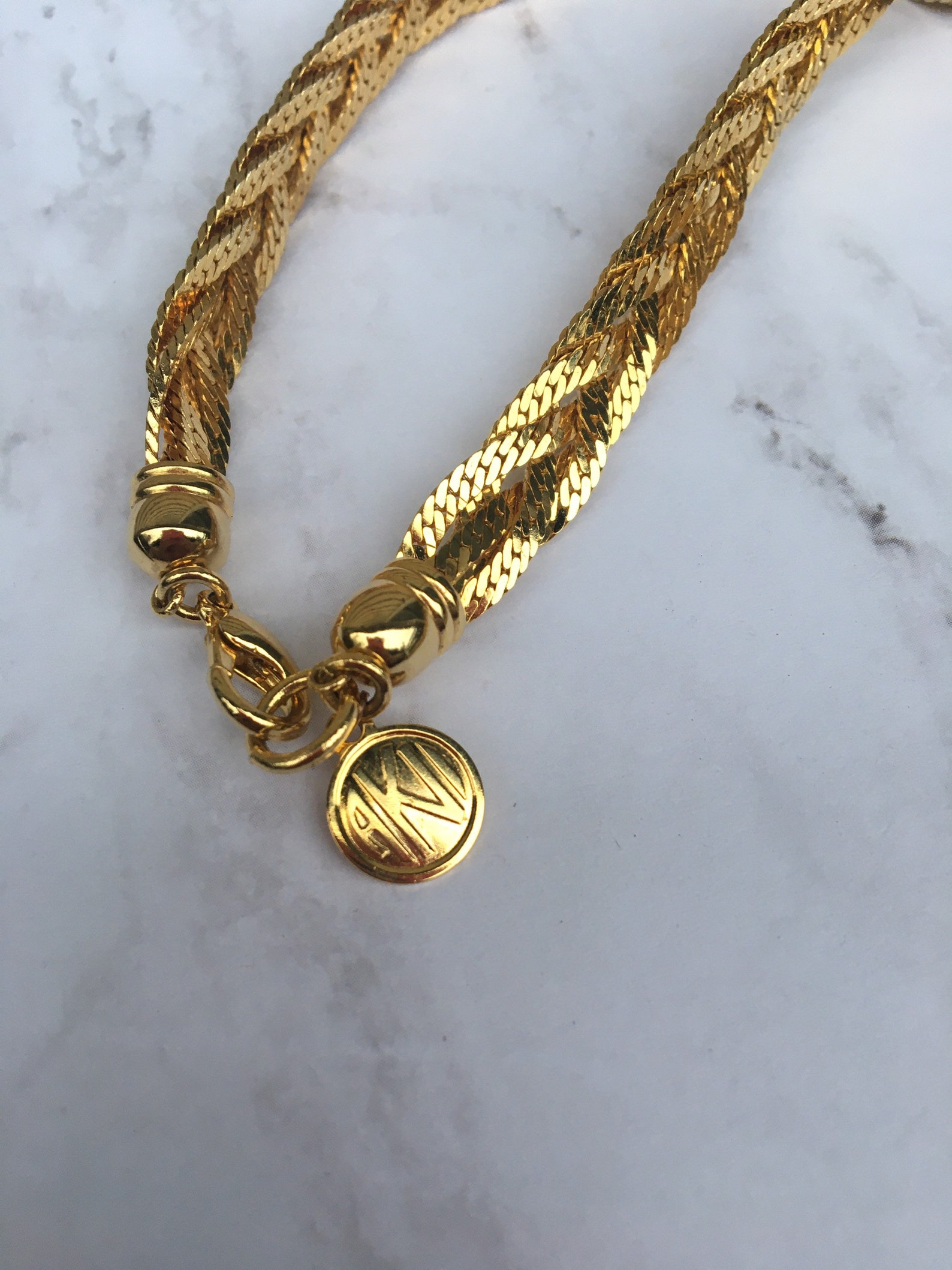 Vintage Gold Braided Herringbone Chain Necklace Anne Klein Etsy