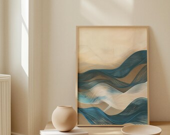 Sandswept Currents – Modern Coastal Wave Print | Ocean-Inspired Boho Decor | Printable Digital Download