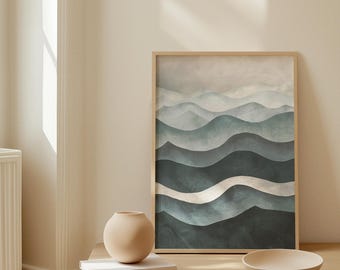 Deep Tide Layers – Coastal Blue Wave Digital Print | Ocean-Inspired Boho Decor | Printable Digital Download