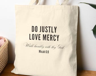 Micah 6:8 Tote Bag | Chocolate, Pink, Lavender, Green, Black |